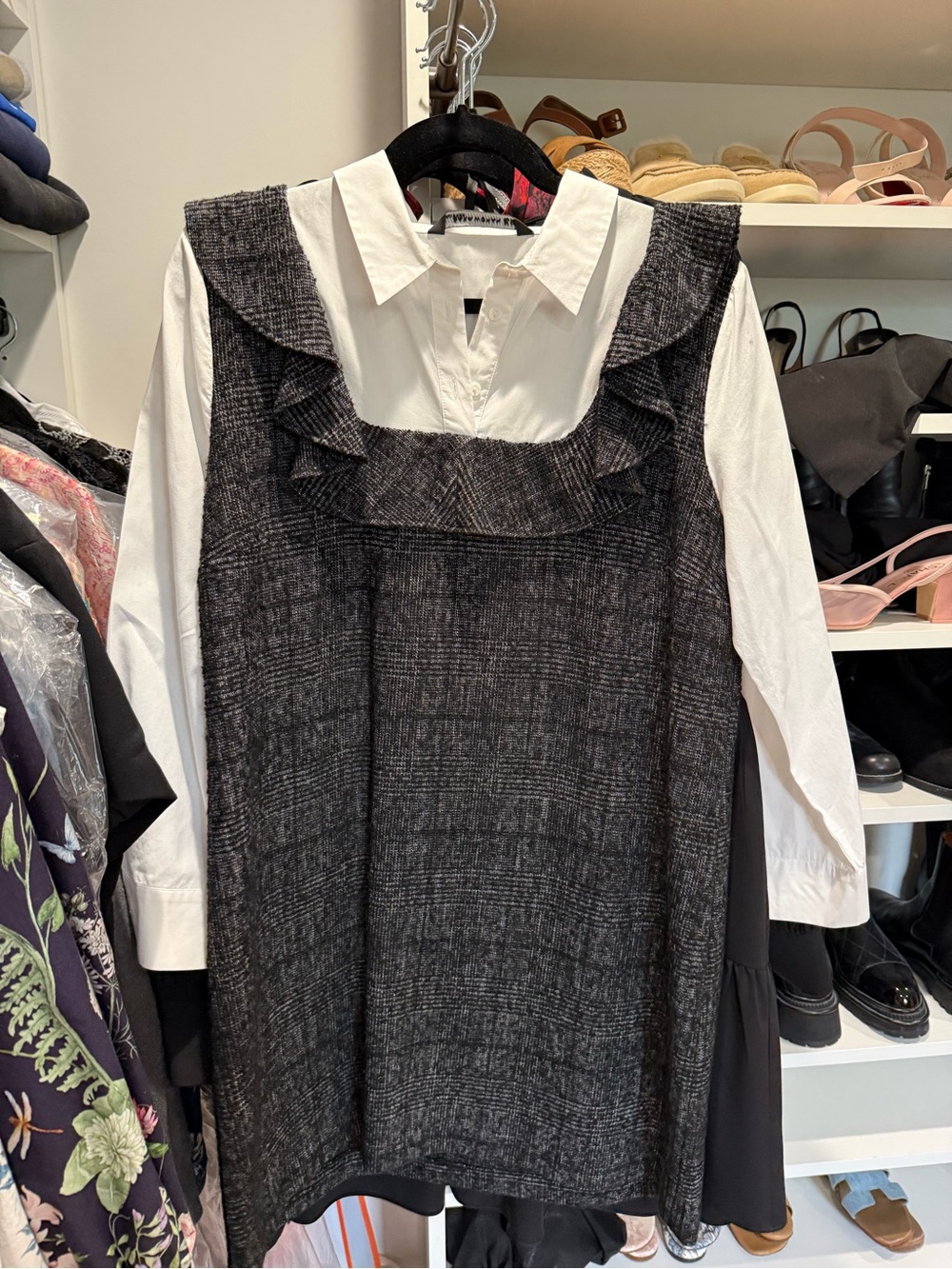 Zara Black & White Layered Ruffle-Trim Dress